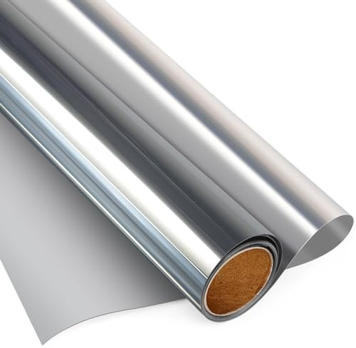 Agmovoue Reflective Window Film Privacy One Way, Mirror Film Daytime Privacy Heat Control UV Blocking Static Cling Window Tint Film for Home & Office, Silver, 44 X 200 CM