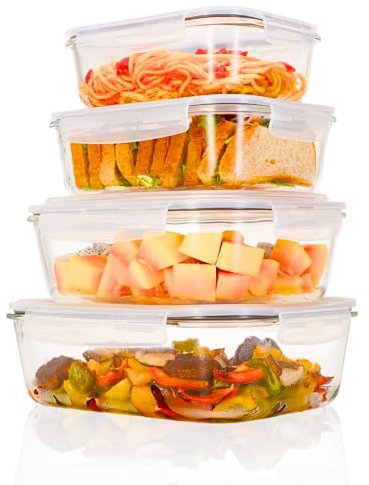 Magnificent 4-Pack Large glass food storage containers with Lids | 2700ml | 2260ml | 1520ml | 1040ml | Glass meal prep containers | Microwave, Oven, Freezer and Dishwasher Safe