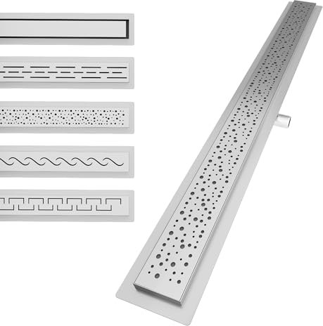 Aquamarin® Duschrinne - 80 cm, Komplettset, mit Siphon, Haken, verstellbare Füße, aus Edelstahl, Gebürstet, Flach, Rechteckig - Duschablauf Linear, Bodenablauf, Ablaufrinne, Duschabfluss, Ablauf