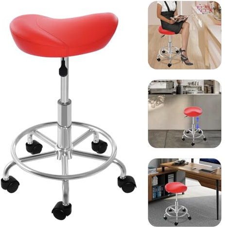 DGJMuu Sadelpall, arbetspall, roterande pall, ergonomisk sitt- och ståpall, justerbar höjd 360° vridbar kontorspall för kontor, salong, massage, spa (1, röd)