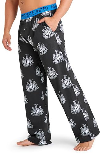 Newcastle United F.C. Pyjama Bottoms for Men Teenagers, Comfy Nightwear Lounge Pants PJs - Football Gifts for Men (L, Black/Blue)