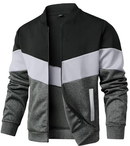 HYPESTFIT Men's Lightweight Bomber Jacket Color Block Varsity Coat Casual Jacket