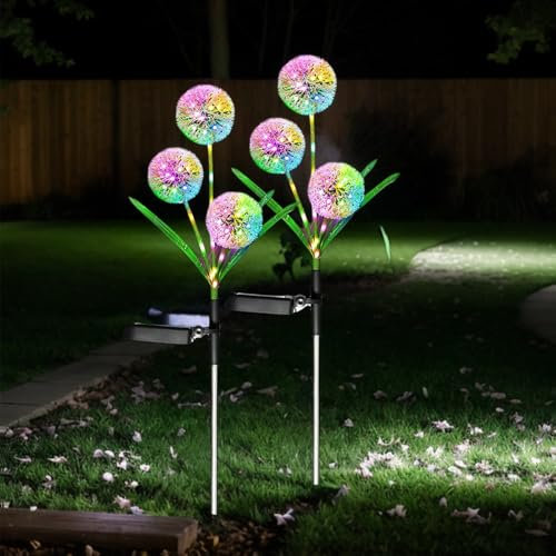 Hqynss Solarlampen für den Garten, 2 Stück Farbwechselnde RGB-LED-Löwenzahnlichter, IP65 Wasserdicht, Solar-Blumenleuchten für Rasen, Hof, Terrasse, Weihnachtsdekoration im Freien
