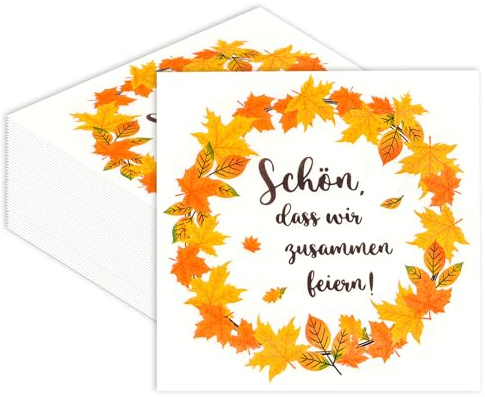 40 Stück Herbst Servietten 33x33cm,Erntedank Servietten Spruch Schön, dass wir zusammen feiern Tischdeko für Herbst Geburtstag Thanksgiving Day Party
