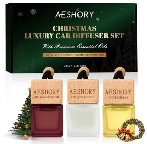 AESHORY Profumatore Auto 3 x 8ML, Deodoranti per Auto 3 x 8ML, Profumo Auto e Deodorante per Interni, Diffusore di Oli Essenziali Appeso per Auto, Aromaterapico Natale Regalo per Uomini e Donne