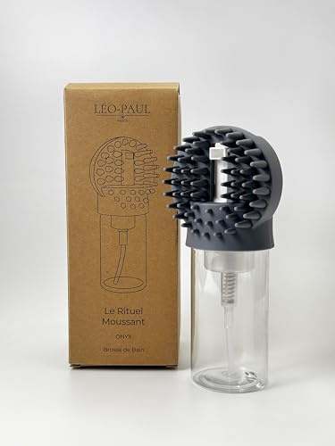 LEO-PAUL Le Rituel Moussant Brosse de Bain pour Chien avec Réservoir Intégré Effet Moussant Intensif Nettoyage Doux pour Poils Courts/Longs Accessoire de Toilettage en Silicone (Onyx)