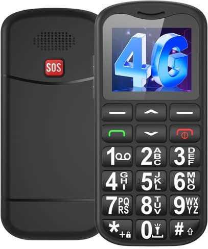 Ufferson 4G Seniorenhandy mit Großen Tasten | Mobiltelefon Ohne Vertrag mit Nano-SIM-Schlitz | 1.7 Zoll LCD | SOS-Funktion | Kurzwahl | Tastenhandy mit Taschenlampe | Ladestation | Schwarz