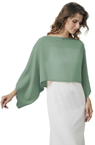 BEAUTELICATE Capa de Chiffon para Mujer con Mangas Estolas Chales para Vestidos de Noche Novia y Fiestas-Verde Salvia Apagado