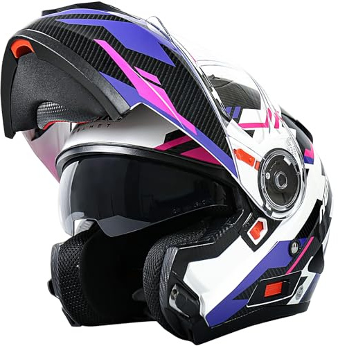NENKI Casco modulare integrale da moto con doppia Visiera per uomo e donna, ECE 22.06, M-XXL