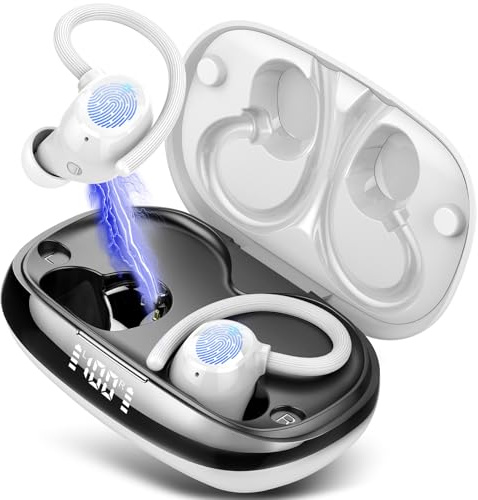 Tukio Auriculares Inalambricos Bluetooth 5.4 - HiFi Estéreo Deportivos con 4 ENC Cancelacion Ruido HD Microfono, 80H Cascos Inalambricos Bluetooth LED Pantalla, IP7 Impermeable para Running Sport