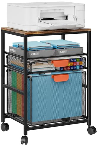 Marbrasse Druckerständer mit Schublade,Regal Druckertisch mit Rollen,Büro Schreibtisch Stand Schrank,Bürobedarf Organizer Aufbewahrung Für Printer,Laptop,PC,Scanner Heim Büro(Retro-Holzfarbe)