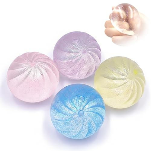 Monetais 4 Pezzi di Palla Antistress con Gnocchi, Giocattoli sensoriali da spremere con Glitter per Bambini e Adulti, Giocattolo Divertente per alleviare Lo Stress e l'ansia con Gnocchi