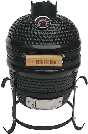 Kamado Keramisk Kolgrill 33 cm, BBQ Rökugn med Pizzafunktion, Termometer & Luftventil, Gjutjärn & Rostfritt Stål för Trädgård & Utomhusmatlagning
