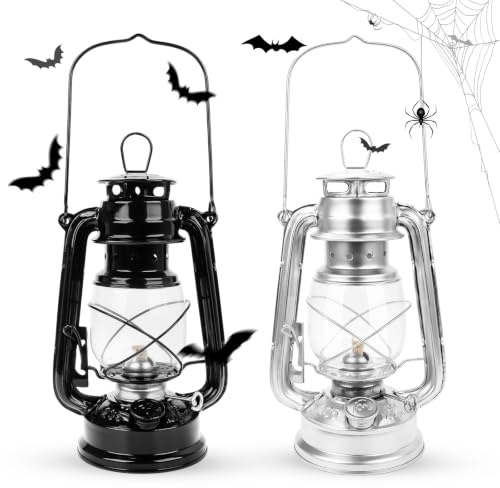 Fotogenlampa set om 2 25 cm retro stormllykta oljelampa trädgård balkong | Brandsäkert glas och galvaniserat stål. Perfekt för camping, trädgård, balkong, vardagsrum och halloweendekoration