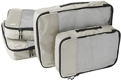 Amazon Basics Organizer da Viaggio Salvaspazio per Valigie, con Cerniera, Set da 4 Pezzi, 2 Media e 2 Grande, Grigio