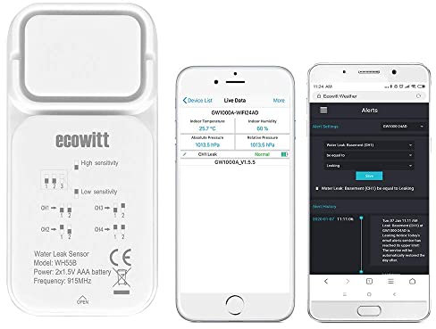 ECOWITT Sensor WH55, Wireless Multi-channel Water Leak Detection Sensor with Loud Audio Alarm, Just A Accessory Cannot Be Used Alone