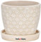 KOTARBAU® Keramik Blumentopf ⌀ 12 cm Übertopf für Pflanzen Cremefarben Vintage mit Tropfschale Fischschuppenmuster