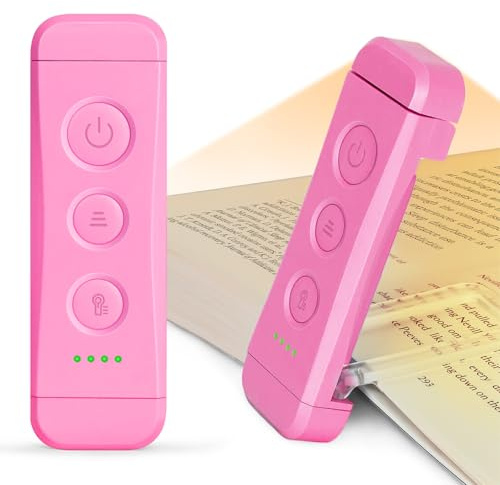 Glocusent USB Rechargeable Book Light, Portable Clip-on LED Reading Light, Reading Lights for Books in Bed with 3 Amber Colors & 5 Brightness Dimmable, Compact & Long Lasting, Perfect for Book Lovers