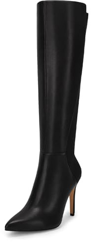 Rilista Womens Knee High Boots Sexy Pointed Toe Stiletto Heel Boot Leather Zipper Dress Shoes, Black, Size 8.5