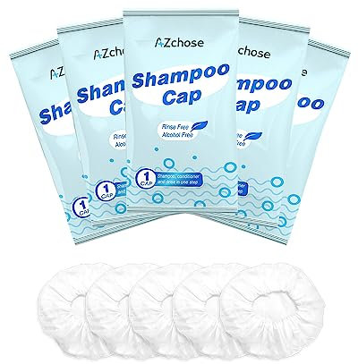 AZchose Shampoo Caps No Water Rinse Free for Camping & Home Care, Waterless Hair Washing for Adult & Elderly & Bedridden Patients, Microwaveable & Alcohol-Free, 5 Pack