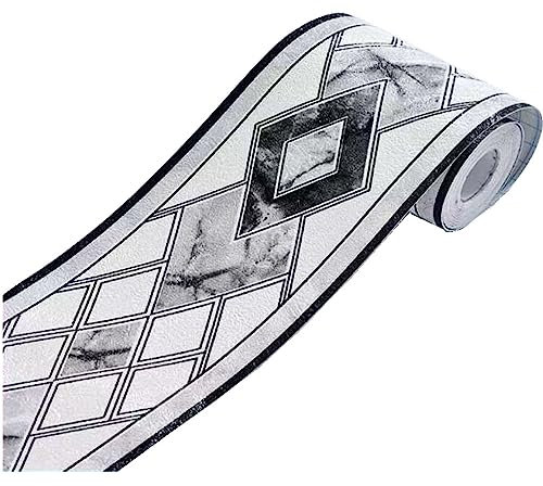 DHHOUSE Frise de papier peint 3D noire et blanche, bordure murale autocollante et embossée pour plafond, salle de bains, salon, 10 cm par 5 m (noire et blanche)