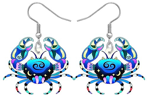 LONYOO Boucles d'oreilles Acrylique Signes du Zodiaque Bijoux Anime Animals 12 Constellation Boucles d'oreilles Cadeaux pour Femmes Filles Bestie Charms (Jun-23/Jul-23 Cancer)