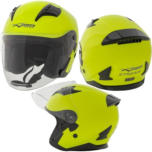 A-Pro Casco Jet Moto Aperto Visiera Scooter Antigraffio Urbano ECE 22-06 Fluo M