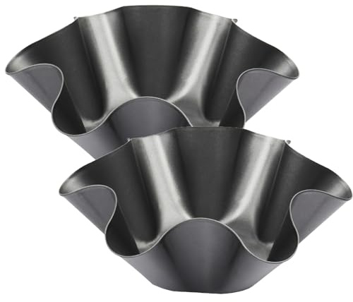 Cielasis Lot de 2 grands bols antiadhésifs de 21,3 cm en forme de coquilles de tacos - En acier au carbone - Moules à tortilla - Moules de cuisson Tostada pour friture et salade