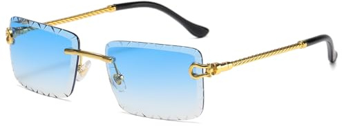 LIGOES - Lunettes de soleil sans monture rectangulaires UV400 - Monture en métal - Verres vert mer bleu ombre