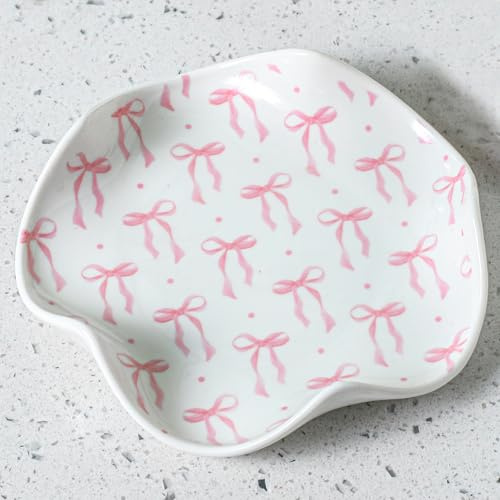 Teenyyou Pink Bow Spoon Rest for Kitchen Counter, Cute Ceramic Cooking Spoon Holder for Stove Top, Large Utensil Spatula Rest Tray Kitchen Gadgets Gift Housewarmings, 5.2 Inch
