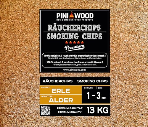 PINI 13 Kg Räucherchips Erle ohne Rinde 1-3 mm Smoking Chips Räucherspäne