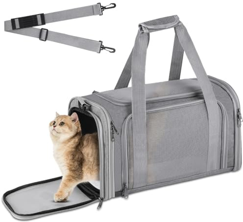 vsshe Borsa trasportino per cani pieghevole,40*25*25cm Trasportino per Cani Gatti Borsa da Trasporto Cane con Materasso,Traspirante,Tappetino Lavabile Rimovibile per gatti e animali fino 4.54kg,Grigio