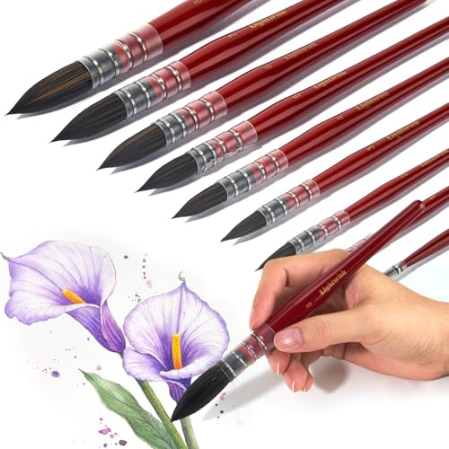 Lightwish Watercolor Brushes Set, Synthetic Hair Paint Brushes Kit for Artists, Adults, and Hobbists, Pointed Round Mop Brush for Watercolor, Gouache,9 Pcs （#0#1#2#3#4#5#6#7#8）