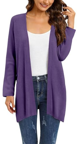 Generisch Cárdigan de punto largo para mujer, chaqueta de punto oversize otoño manga larga corta cárdigan ligero monocolor tops fino casual ropa exterior ocio boho cuello en V cárdigan ligero