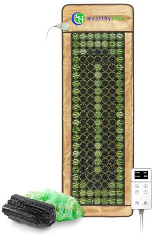 HealthyLine Soft Mesh Far Infrared Heating Pad for Back Pain Relief - Heat Therapy with Jade & Tourmaline Gemstones, Calming Negative Ions, Electric Mat with Auto Shut Off, InfraMat Pro Large