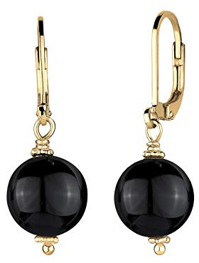 Elli Ohrringe Damen mit Kugel Onyx Edelstein Schwarz in 925 Sterling Silber vergoldet
