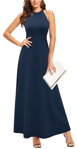 STYLEWORD Vestido Largo con Hombros Descubiertos y sin Mangas con Estampado Floral para Mujer Vestido Largo Elegante con Cuello Halter