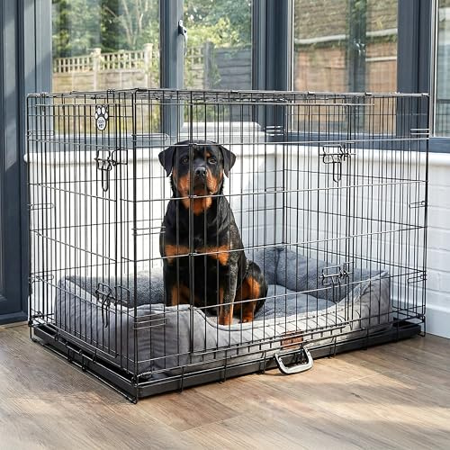Cozy Pet XL Dog Crate with Metal Tray XL Dog Cage 48 Black Chew Proof Metal Tray Folding Large Puppy Cage 122cm Long Large Size Puppy Crate Cat Carrier Transport. DC48B