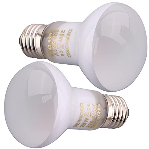DERNORD Reptile Heat Lamp Light Bulb - 25W Basking Spot Light 2 Pack E27 Vivarium Daylight Bulb for Tortoise Bearded Dragon Lizard Snake Chick
