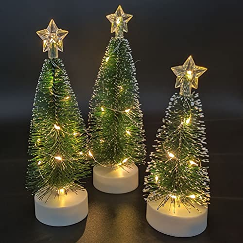 Árbol de Navidad de mesa, 3 unidades, mini árbol de pino, árbol de Navidad artificial con base, plástico y alambre de cobre lámpara, para fiestas de Navidad, decoración del hogar, fiesta