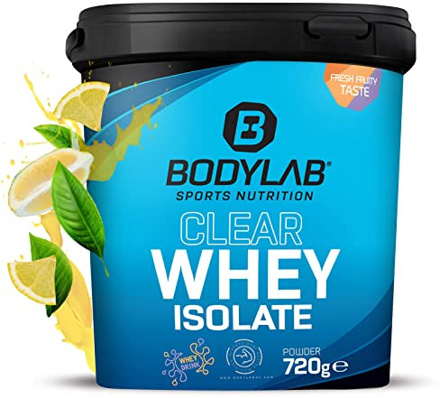 Bodylab24 Clear Whey Isolate Zitrone-Eistee 720g, Eiweiß-Shake aus bis zu 96% hochwertigem Molkenprotein-Isolat, erfrischend fruchtiger Drink, Whey Protein-Pulver kann den Muskelaufbau unterstützen