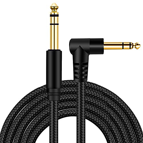 1/4 Inch TRS Instrument Cable 3Ft 2pack,BELIPRO 6.35mm TRS to 6.35mm TRS Stereo Audio Cable Male to Male Right-Angle-to-Straight for Electric Guitar, Bass, Keyboard,Mixer,Amplifier,Speaker,Equalizer…