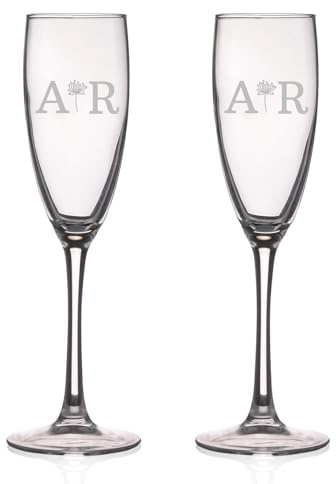 Wanapix | Calici da Spumante Personalizzato con Nome e Data| Bicchiere da Champagne | Flute Spumante | Inciso al Laser | 20 cl | Set da 2 | Regalo originale | Dandelion