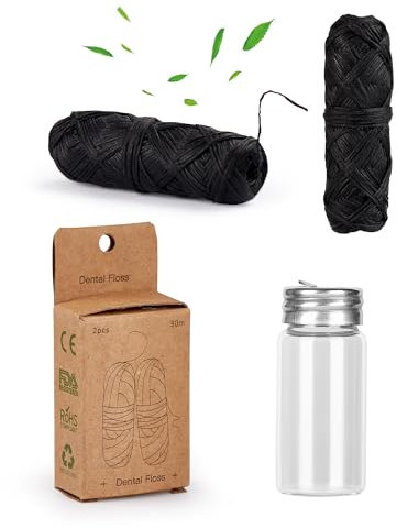 NETONDA 2x30m Nachhaltig Zahnseide Natur Zahnseide aus Bambus-Aktivkohle Zahnseide im Glas-Flakon Zahnzwischenraumreiniger Minze Dental floss Vegan Zahnpflege Öko Zahnseide gewachst mit Candelilla