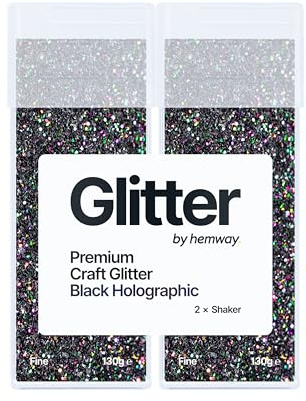 Hemway Craft Glitter Shaker Black Holographic 130g x2 Pack Fine | for Resin & Epoxy Crafts, Christmas Art Supplies, Nail, Body, Face, Eye, Festival, Crafting, Slime, Sparkle
