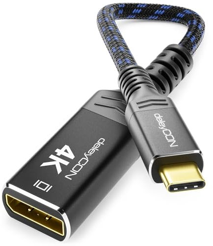 deleyCON Adattatore 4K USB-C a DisplayPort per Monitor (4K@60Hz) in Alluminio, Thunderbolt 3/4, per iPhone 17 16, 15 Pro Max, MacBook iPad Pro/Air, Samsung Galaxy S25 S24 S23, Notebook, Tablet