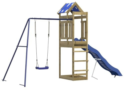 vidaXL Set da Gioco da Esterno in Legno di Pino Impregnato, Set da Gioco, playset, casetta con Scivolo, Set da Gioco in Legno