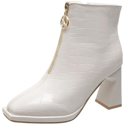 Chelsea Bottines à talons hauts pour femme avec fermeture éclair Bottes en cuir avec talon bloc Bottes western Chaussures de soirée Chaussures de mariage Chaussures à talons hauts Bottes à enfiler