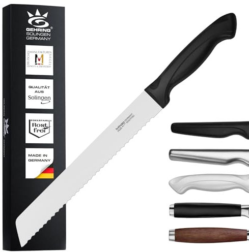 GEHRING SOLINGEN Brotmesser Konfigurator - Ergo Grip I Scharfes Profi Küchenmesser |made in Germany, eisgehärteter, rostfreier Edelstahl + ergonomischer Griff | Wellenschliff, 19,5 cm Klingenlänge I