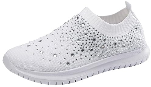 Chaussures à paillettes pour femme - Baskets d'été avec strass - Élégantes - En maille - Respirantes - Légères - Chaussures de marche - Chaussures de sport - Chaussures d'été décontractées et